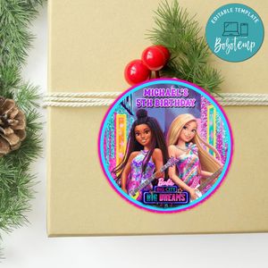 Barbie Big City Circle Sticker Template Customizable to Print at Home Instant Download