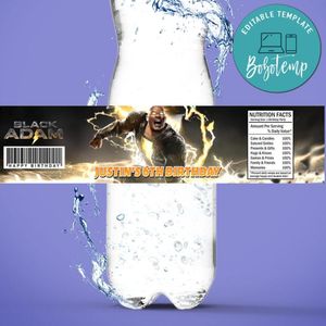 Black Adam Birthday Water Bottle Label Template to Print at Home Instant Download