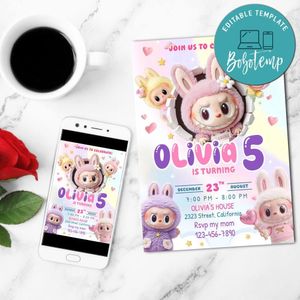 Labubu party invitation Customizable Template to Print at Home Instant Download