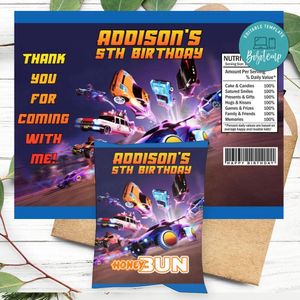Rocket League Birthday Honey Buns Snack Bag Label Customizable Instant Download