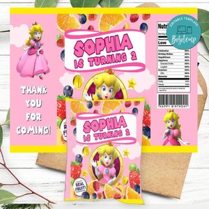 Princess Peach Birthday Party Fruit Snack Bag Digital File Printable Instant Download