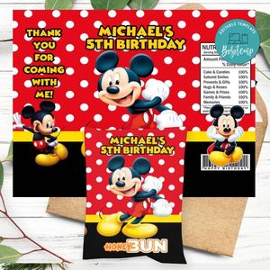 Mickey Mouse Birthday Honey Buns Snack Bag Label Customizable Instant Download