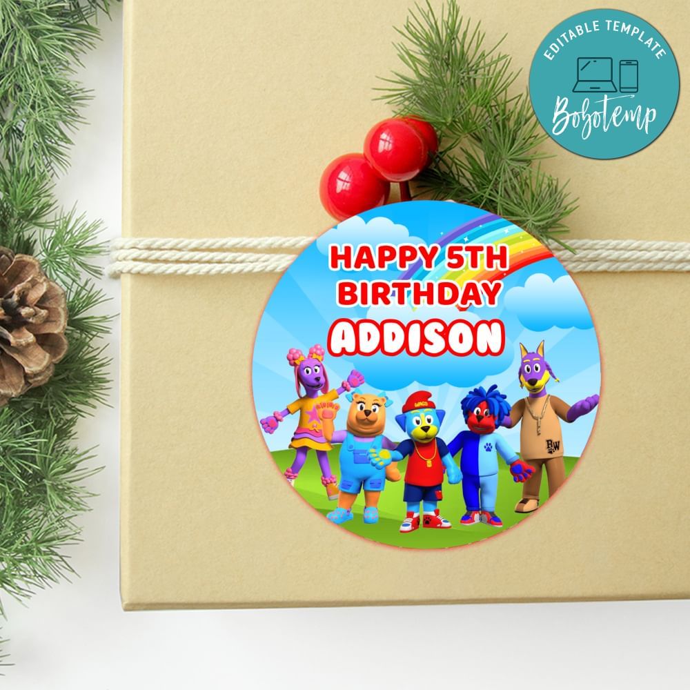 Doggyland Circle Sticker Template Customizable to Print at Home Instant Download