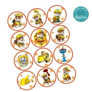 Rubble Paw Patrol Cupcake Toppers Template Printable Instant Download