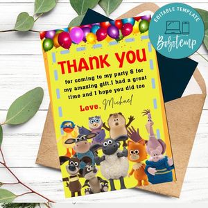 Timmy Time Thank You Card Customizable Template To Print At Home Instant Download