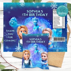 Snow Queen and The Princess Birthday Chip Bag Label Customizable Instant Download