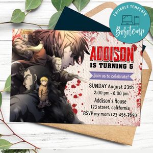 Vinland saga Invitation Customizable Template to Print at Home Instant Download