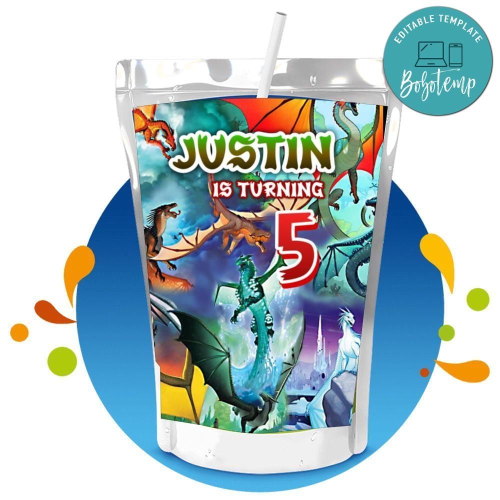 Wings of Fire Capri Sun Birthday Labels Digital File Printable Instant Download