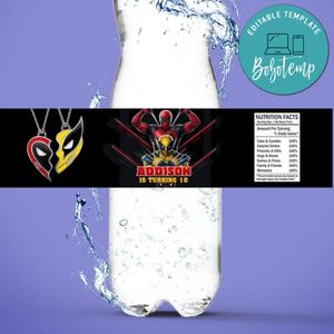 Deadpool & Wolverine Bottle Label Birthday Water Bottle Label Template to Print at Home Instant Download