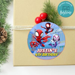 Spidey And His Amazing Friends Circle Sticker Template Customizable to Print at Home Instant Download