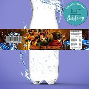 Demon Slayer Infinity Castle Birthday Water Bottle Label Template to Print at Home Instant Download