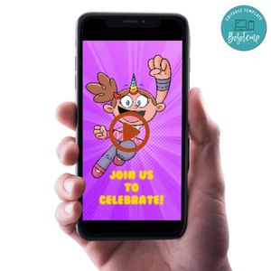 Super Unicorn Princess Video Birthday Invitation Digital Template Customizable Instant Download