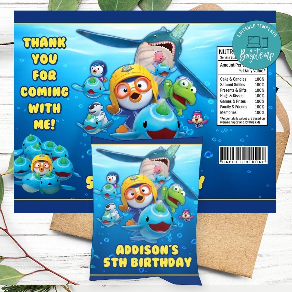 Pororo Birthday Chip Bag Label Customizable Instant Download