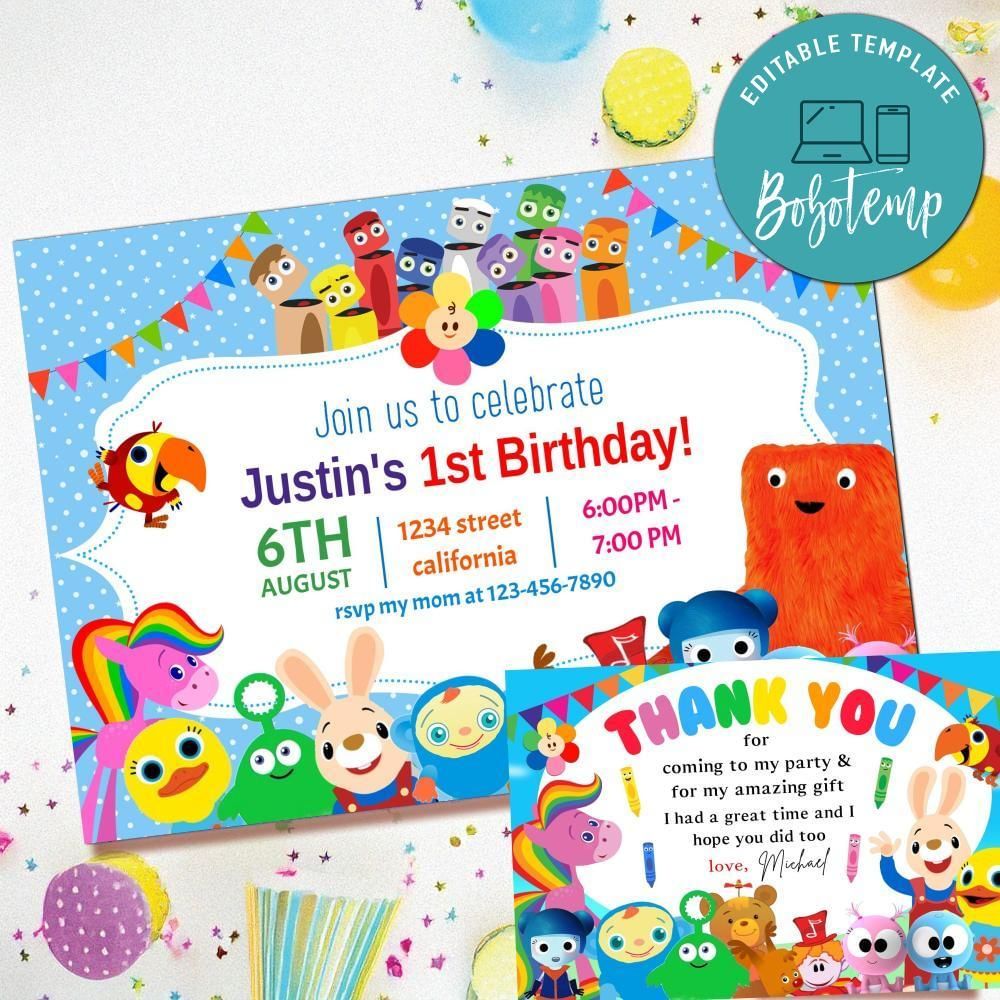 Baby First Tv Invitation Template Free Thank You Card Printable