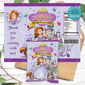 Princess Sofia Birthday Party Chip Bag Digital File Printable Instant Download