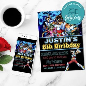 Saint Seiya Birthday Flyer Customizable Template to Print at Home Instant Download