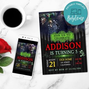 Beetlejuice 2 Birthday Invitation Customizable Template to Print at Home Instant Download