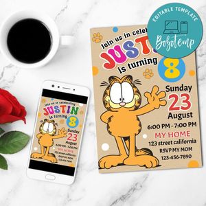 Garfield Birthday Mobile Invite Customizable Template Instant Download