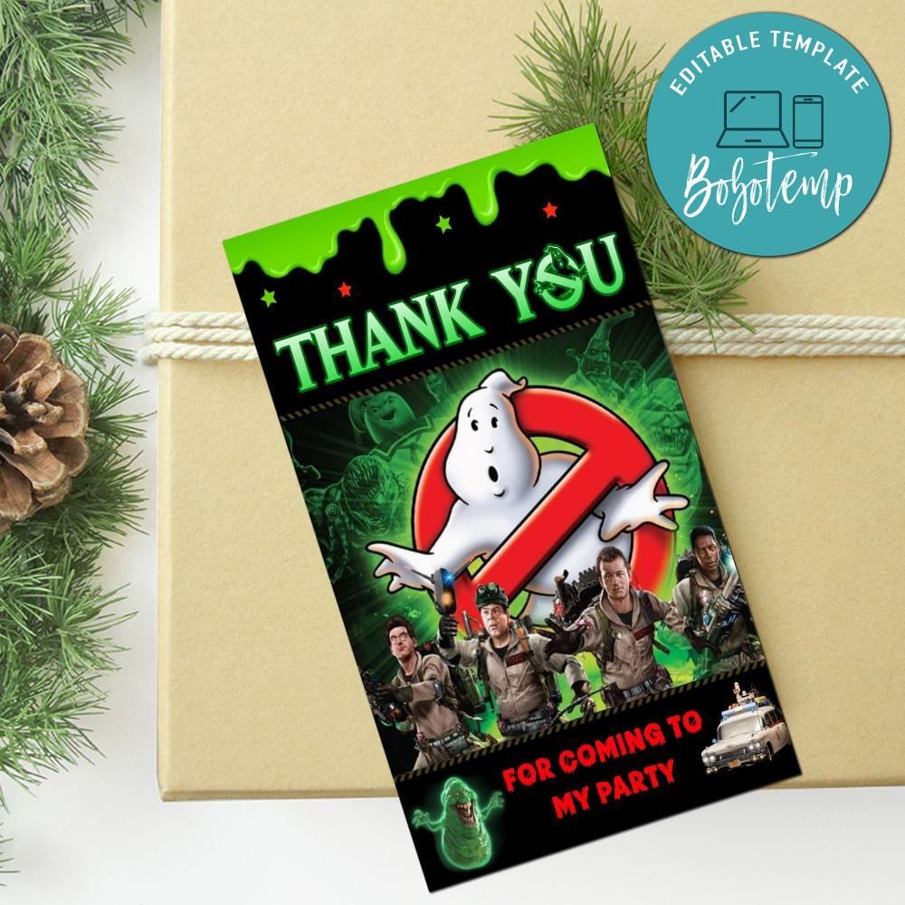 Ghostbusters Thank you tag Customizable Template DIY | Bobotemp