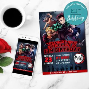 The Demon Slayer Party Mobile Invite Customizable Template Instant Download