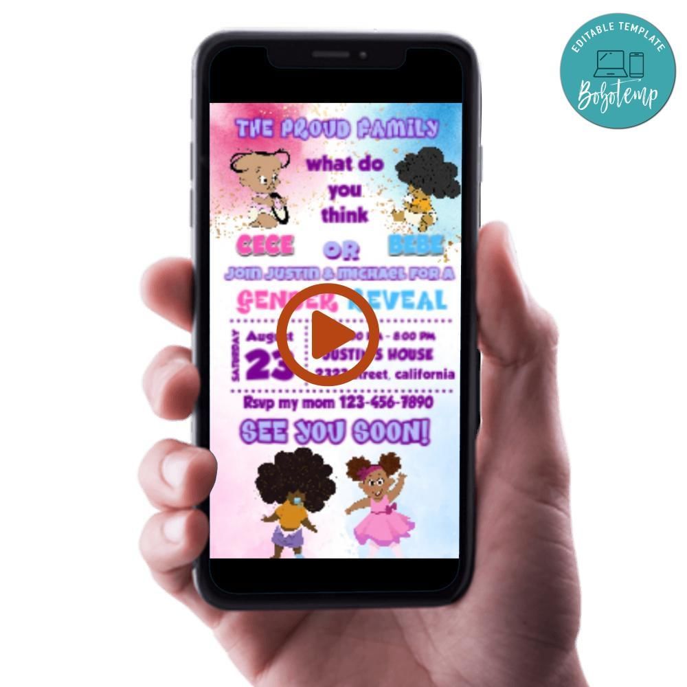 Bebe and Cece Gender Reveal Video Invitation Digital Template Customizable Instant Download