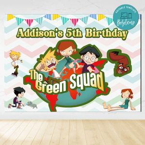 The green squad Birthday Backdrop Digital File Template Instant Download