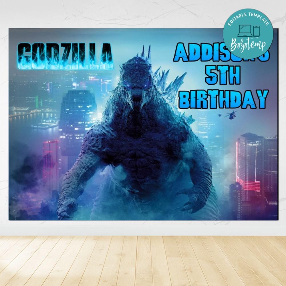 Godzilla Birthday Backdrop Digital File Template | Bobotemp for Free Printable Godzilla Birthday Invitations