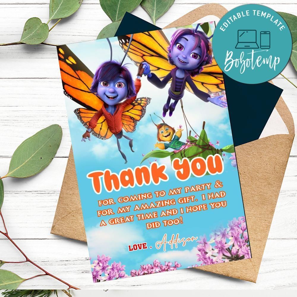 Butterfly Tale Thank You Card Customizable Template To Print At Home Instant Download