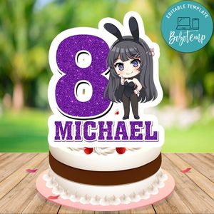 Bunny girl Cake Topper Template Printable Instant Download