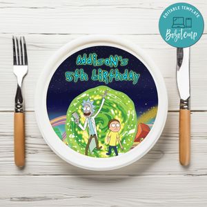 Rick And Morty Birthday Plate Template Customizable To Print At Home Instant Download