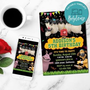 Shaun the Sheep Ranch Invitation Customizable Template to Print at Home Instant Download