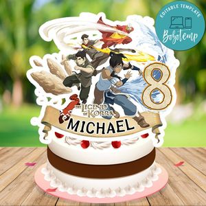 The legend of Korra Birthday Cake Topper Template Printable Instant Download