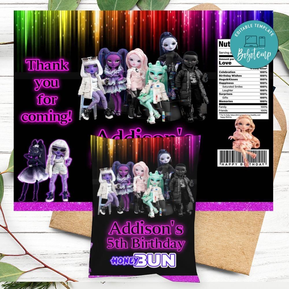 Shadow High Birthday Honey Buns Snack Bag Label Customizable Instant Download