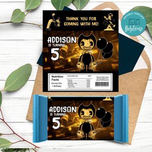 Bendy and the ink machine Candy bar Label Customizable Template Instant Download