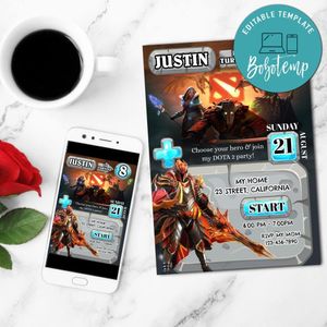 Dota 2 Gamer Boy Invitation Customizable Template to Print at Home Instant Download
