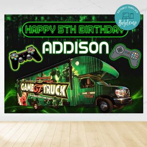 Gametruck Birthday Backdrop Digital File Template Instant Download