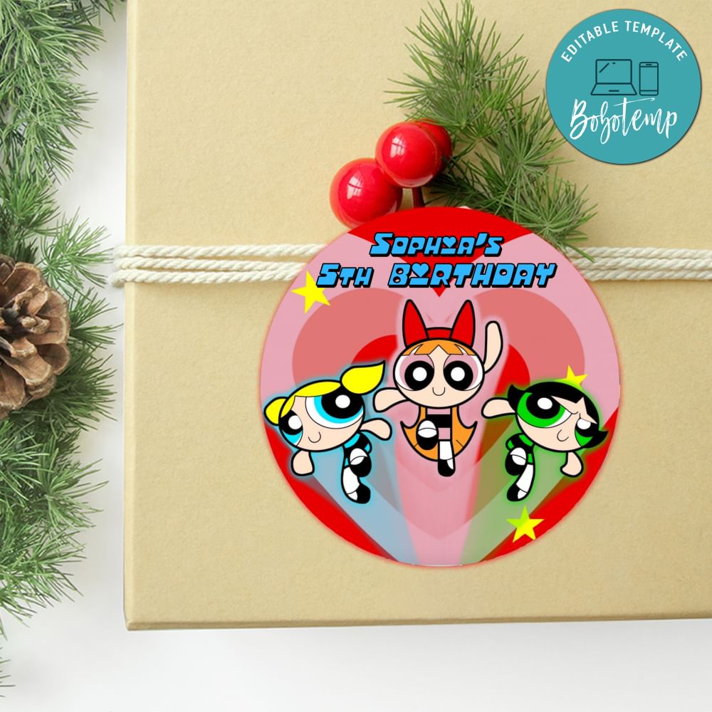 Powerpuff Circle Sticker Template Customizable DIY | Bobotemp