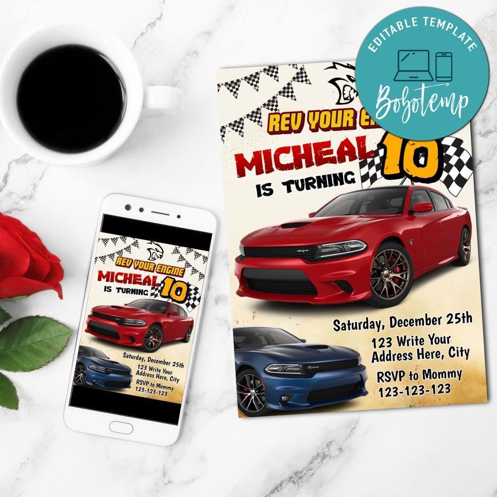 Hellcat Invitation Customizable Template to Print at Home Instant Download