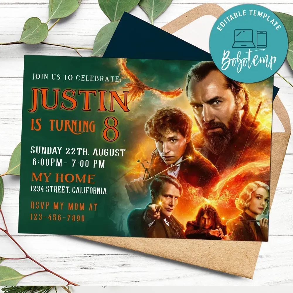 Fantastic Beasts Invitation Customizable Template DIY | Bobotemp