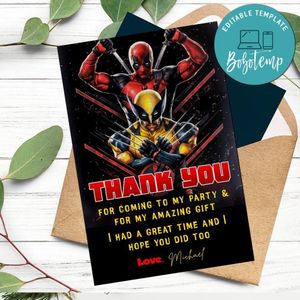 Deadpool & Wolverine Thank You Card Customizable Template To Print At Home Instant Download