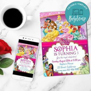 Princess palace pets Birthday Flyer Customizable Template to Print at Home Instant Download