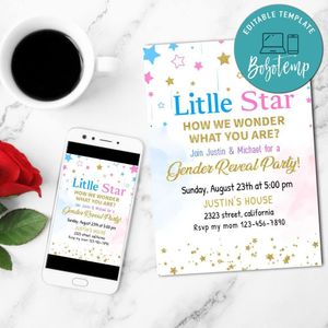 Gender Reveal Little Star Mobile Invite Customizable Template Instant Download