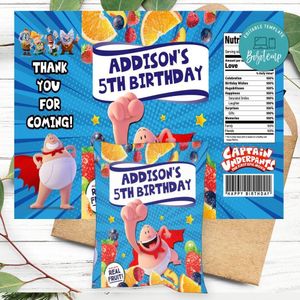 Captain Underpants Birthday Party Fruit Snack Bag Digital File Printable Instant Download