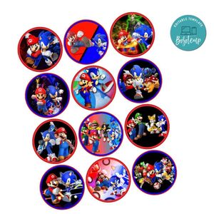 Sonic Mario Cupcake Toppers Template Printable Instant Download