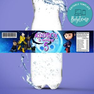 Coraline Birthday Water Bottle Label Template to Print at Home Instant Download