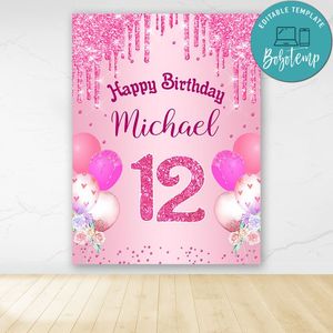 Shades of pink Birthday Backdrop Digital File Template Instant Download