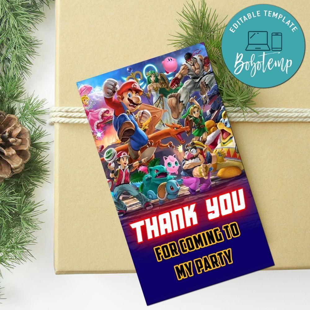 Super Smash Brothers Thank You Tag Customizable Template To Print At Home Instant Download