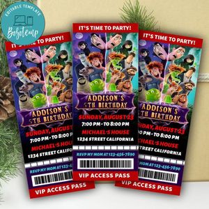 Hotel Transylvania 4 Ticket Invitation Customizable Template Instant Download