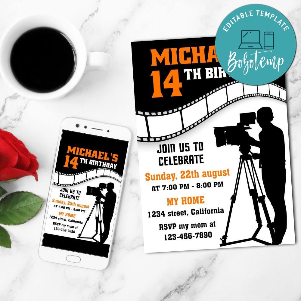 Cameraman Mobile Invite Customizable Instant Download | Bobotemp
