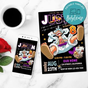 Luffy Gear 5 Mobile Invite Customizable Template Instant Download